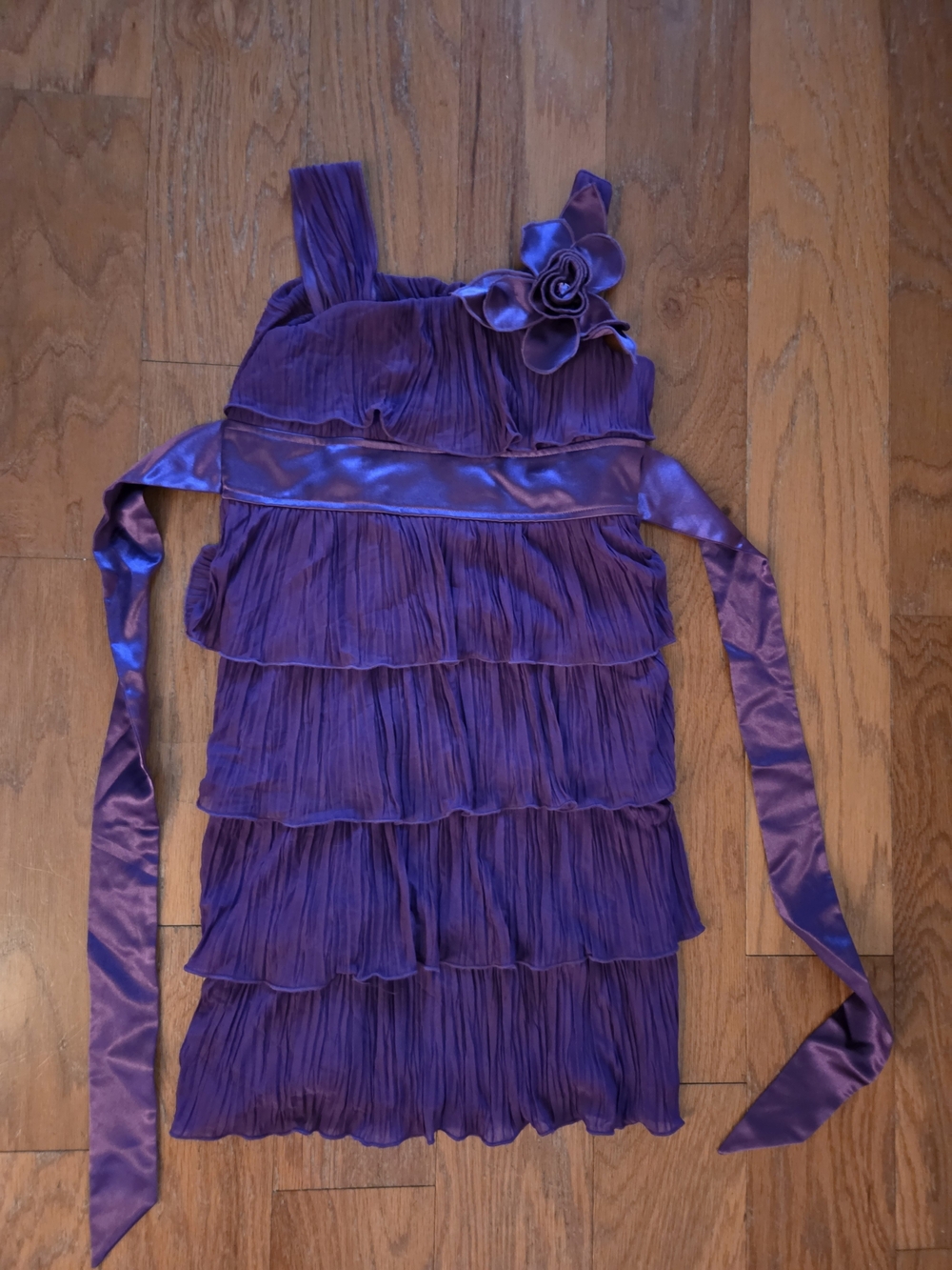 My Michelle Purple Layered Ruffle Dress with Satin Flower